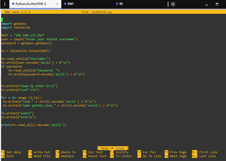 Network automation on GNS3 – Python script