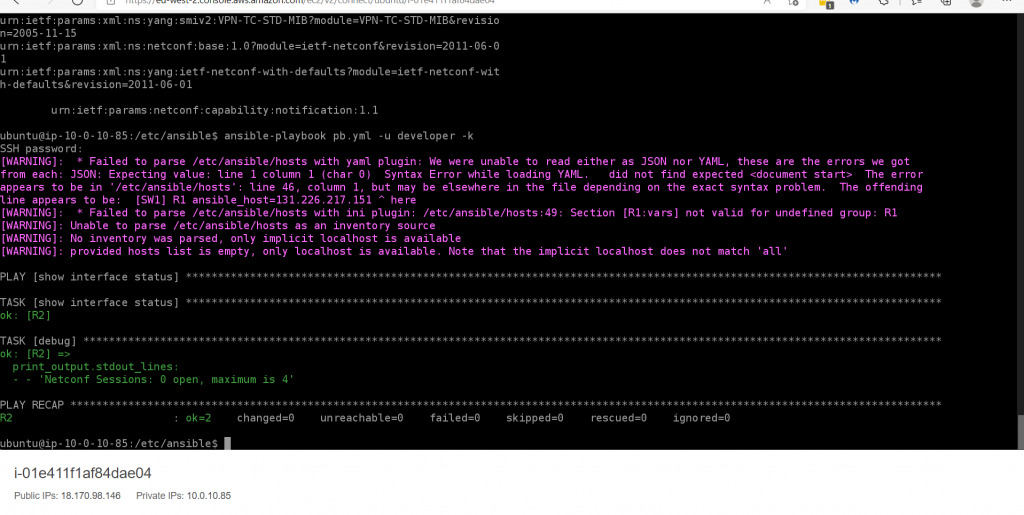 PRACTICSE Netconf, Ansible with ubuntu in AWS/ REST API in postman FOR Cisco IOS XE